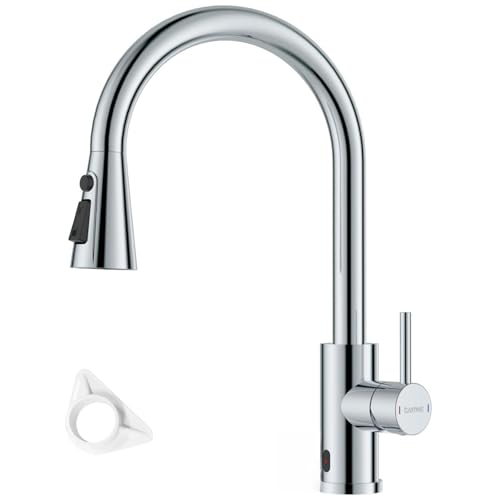 DAYONE Touchless Kitchen Tap Chrome, SUS304 Stainless Steel Infrared Sensor Automatic Pull Out Sink Mixer, 360° Swivel Mixer Taps, 3 Modes Sprayer Sensor Kitchen Taps, UK Standard G1/2'' Faucet