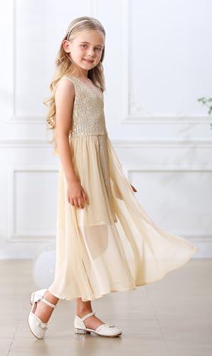 Girls Sequin Dress Kids Elegant Sleeveless Sparkly Dress Fancy Birthday Party Pageant Dresses 6-13Y3