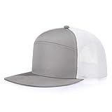 Oversize XXL Structured Blank 6 Panel Flatbill Snapback Mesh Cap Light Grey 2XL, XXL Flat Bill Hats for Men Big Head
