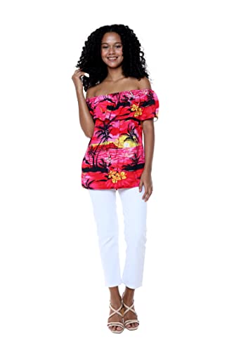 Image of Hawaii Hangover Family Matching Hawaiian Clothes, Sunset Red | Family matching Hawaiian outfits, Sunset Red, lightweight rayon, machine washable, tropical floral print, luaus, cruises