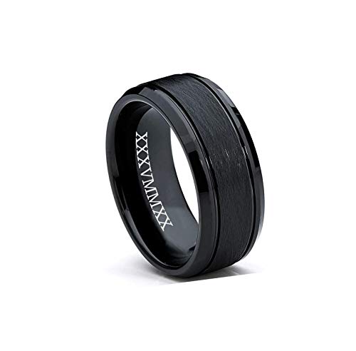 Personalized Black Textured Men's Tungsten Ring Custom Engraved Free In Any Language - Black Wedding Band - Ships from USA2