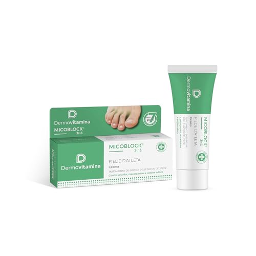 Dermovitamina Micoblock 3in1 Crema Piede d'Atleta - Trattamento dei Sintomi delle Micosi del Piedi - Contro Prurito, Macerazione e Cattivo Odore - Rapida Asciugatura - Senza Acetone - 30 ml