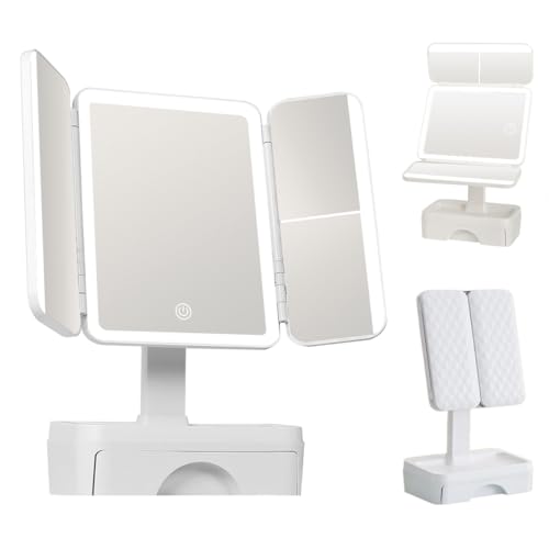 ZXCFBEA Trifold Mirror with Storage Drawer