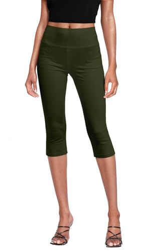 Hybrid & Company Womens Super Comfy Stretch Pull On Millennium Twill Capri Shorts KQ44972 Olive S