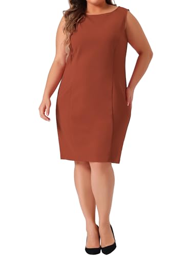 Image of Agnes Orinda Plus Size Sheath Dress for Women Sleeveless Boat Neck Casual Straight Pencil Work Dresses
