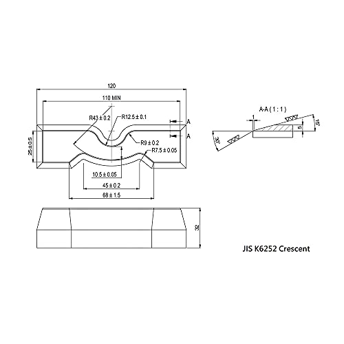 Image of Crescent Shape Cutter for ASTM /ISO /JIS Standards for Rubber Specimen Test utilizing Tensile Testing Machine Made by Wire-Cut EDM and Quenching (JIS K6252)
