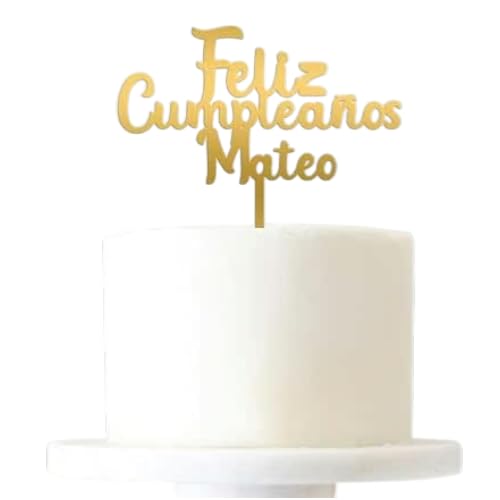 ADOREI - Adorno de pastel personalizado Feliz Cumpleaños + Nombre - Acrílico espejado Laser Cut