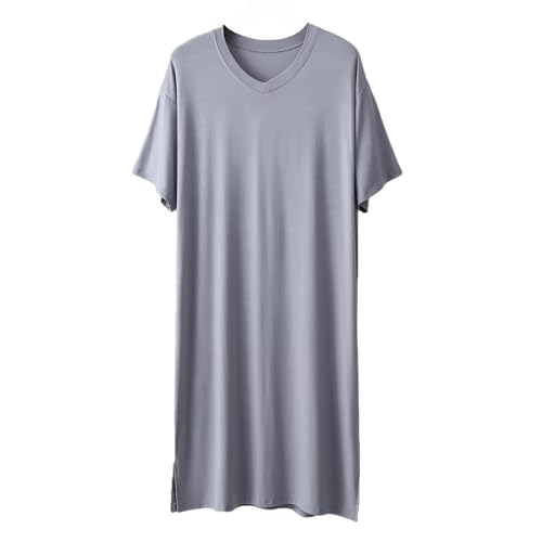 Mens Nightgown Nightshirt Sleep Shirts Night Gown Sleeping Lounge Comfy Stretchy V Neck Short Sleeve