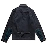 [Snughom] メンズ ヘビーオンスデニムジャケット【赤耳仕様】 経年色落ち対応 合身型シルエット 格子布拼接 多層コーディネート 男性用 秋冬春着用