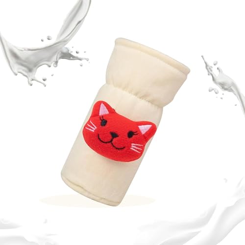 Image of Soft Plush Stretchable Baby Feeding Bottle Cover Easy to Hold Strap with Cute Animated Cartoon| Suitable for 60-125 Ml Feeding Bottle (Brown-Cream)