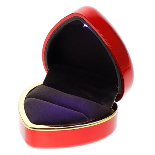 HANABASS Caja para Anillos Forma de Corazón LED Roja Estuche Pequeño para Joyas Luz Suave Organizador Portátil Adecuado para Compromisos y Regalos Románticos