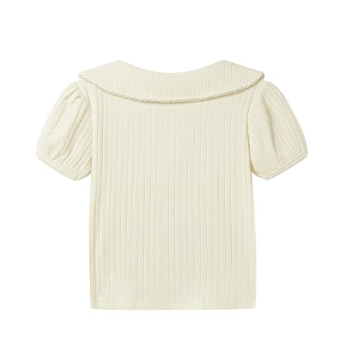 Image of Mud Kingdom Girls Peter Pan Collar T-Shirts Flower Top Short Sleeve Summer