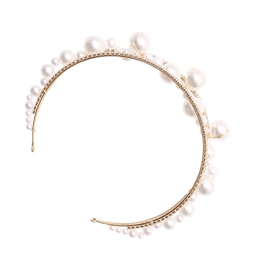 PENIKOKO 金色手作りラインストーンパールヘアバンド 軽量肌に優しいアイアンベース 結婚式パーティー誕生日フォーマルシーン対応