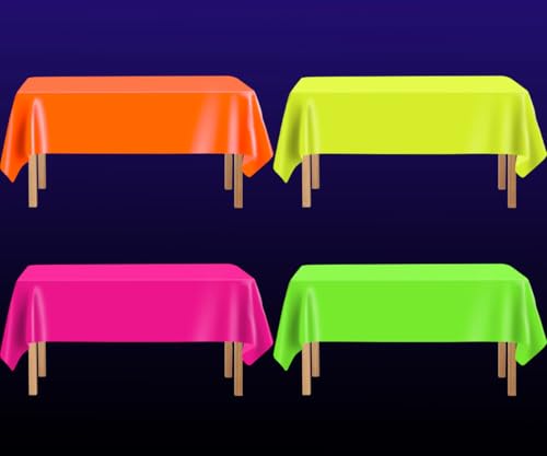 FuenteOrilla 4 Pcs Neon Table Cloths Mix Color Glow in The Dark Table Cloths Waterproof Rectangle Pastel Rainbow Table Cover for Neon Party Decorations Glow Party Supplies 52 x 86 in