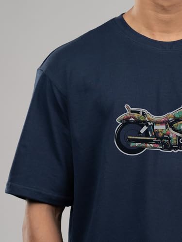 Image of T-Shirt for Men - 100% Cotton Ladakh Motorcycle Rider Half Sleeve Round Neck Graphic Print | Regular & Oversized Fit | 180 /220 GSM | S-5XL | Black, Navy Blue, Olive, Red, White