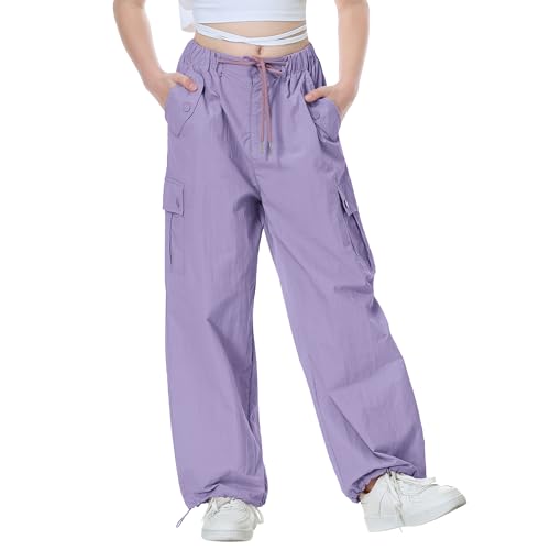 Image of Rolanko Parachute Pants for Girls Y2K Cargo Trousers with Pockets Harajuku Jogger Pants Kids 4-14 Years