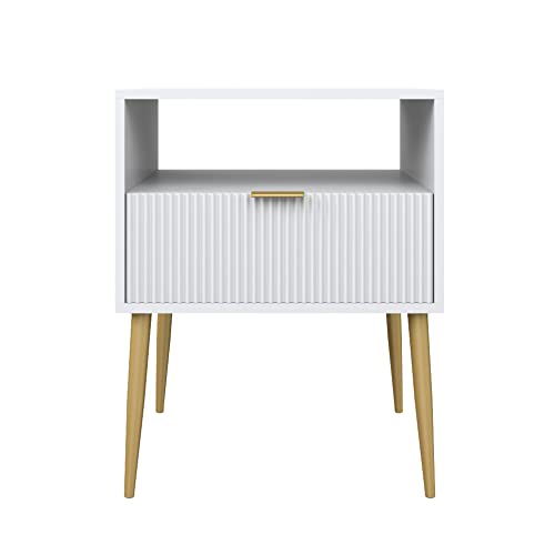 Nathan James James Mid-Century Accent Side Or End Table With Storage, Wood Frame, 1, White/Gold #TOP6