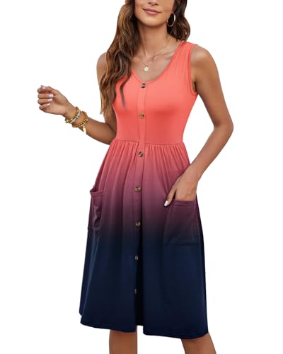 Image of MOLERANI Women Summer Dresses Sleeveless Casual Loose Swing Button Down Midi Dress with Pockets