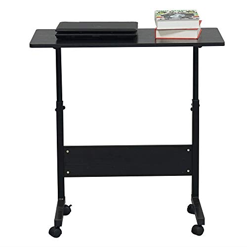 Karl Home 31.5 Mobile Height Adjustable Laptop Cart with Wheels for Living Room and Bedroom - Black C-Shaped Side Table
