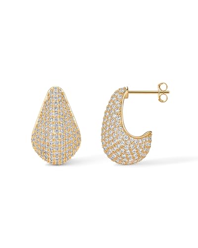 PAVOI 14K Gold-Plated Sterling Silver Posts Chunky Studded Teardrop Pavé Drop Dangle Earrings for Women | Cubic Zirconia Statement Earring Pair