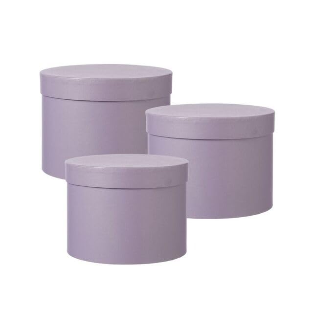 Floralcraft Set of 3 Symphony Hat Boxes with Lids (Lilac), Empty Storage Boxes Round Lined Cardboard Florist Hat Boxes Jewellery Boxes for Wedding Anniversary Valentines Gift Christmas