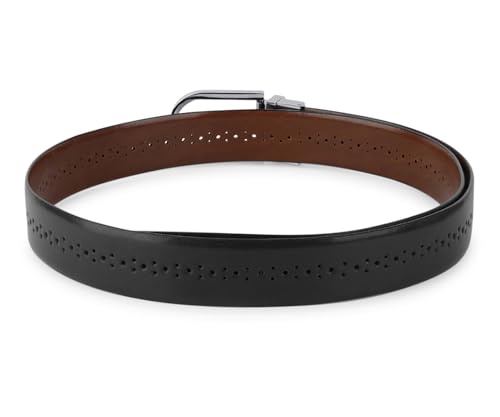 Image of LOUIS STITCH Men's Spanish Leather Reversible Belt 1.25 inch (35mm) Handcrafted Formal Waist Strap Officewear Men Gents Boys (Black /Tan) (LSBE-VB-CPBG)