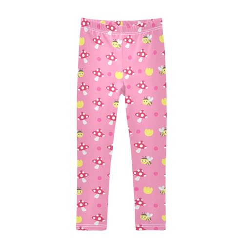 Mushroom Tulip Bee Girls Leggings,Workout Leggings for Girls Toddler Athletic Leggings Size for 3-10T