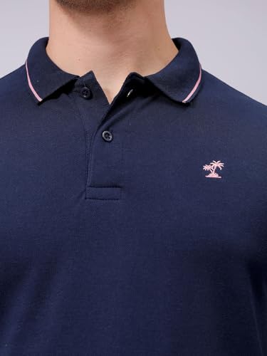 Image of The Indian Garage Co Men Slim Fit Solid Polo Neck Half Sleeves Tshirt