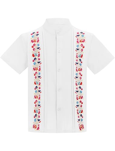 Kids Toddler Boys Mexican Guayabera Shirt Short Sleeve Button Down Embroidered Traditional Folk Shirts Summer