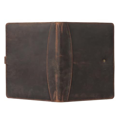 Image of KomalC Leather Portfolio Folder with Luxury Pen and Button Closure | Business Padfolio for Professionals | Vintage Organizer with Legal Pad Holder & Card Slots (Distressed Tan)