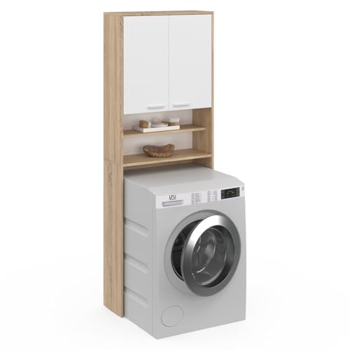 IDMarket - Meuble étagères de Rangement Dessus Machine à Laver et WC Wallis Blanc et hêtre