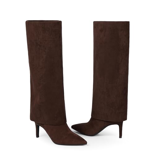 Image of VIUGJNEX Fold Over Boots for Women Fall Tall Knee High Boots