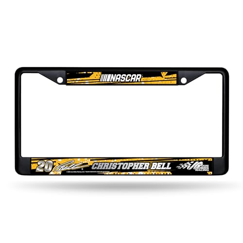 Christopher Bell No. 20 Officially Licensed Joe Gibbs NASCAR License Plate Frame–Black Chrome Metal with Black & Gold Team Logo–Car, Truck, RV Motorsports Accessory for Racing Fans by Rico Industries