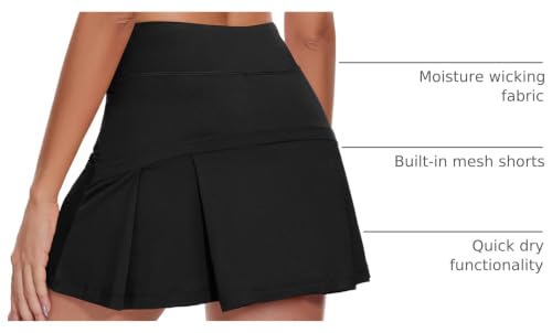 Image of Ibeauti Womens Back Pleated Athletic Tennis Skorts Golf Skirts with 3 Pockets Mesh Shorts for Running Active Workout