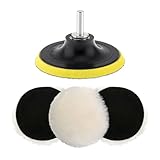 Sylvil Wool Polishing Buffing Pad, Polisher Buffing Wheel Wool Pads with M10 Drill Rod Adapter, Hook & Loop Back Auto Wool Polishing Pads Set for Drill Attachment, Car Accessories (7 inch)