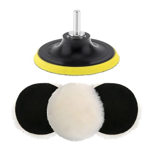 Sylvil Wool Polishing Buffing Pad, Polisher Buffing Wheel Wool Pads with M10 Drill Rod Adapter, Hook & Loop Back Auto Wool Polishing Pads Set for Drill Attachment, Car Accessories (7 inch)