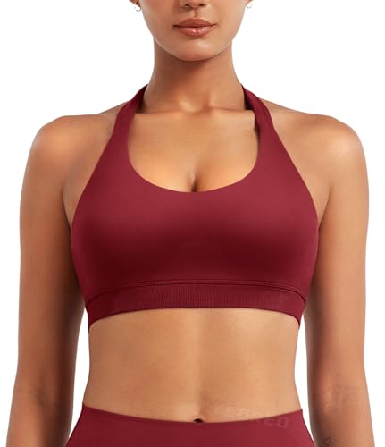 Image of YEOREO CoreFlex Women Halter Sports Bra Workout Seamless Padded Basic Bra Open Back Yoga Gym Crop Top
