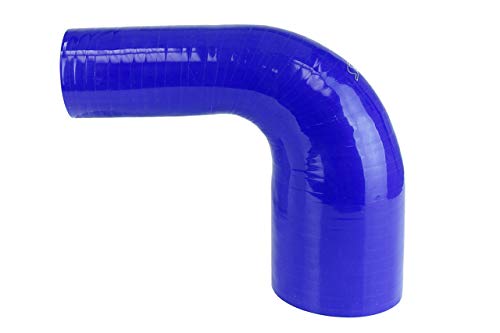HPS HTSER90-300-450-BLUE High Temp 4-ply Reinforced Silicone 90 Degree Elbow Reducer Hose, 25 psi Maximum Pressure, 5