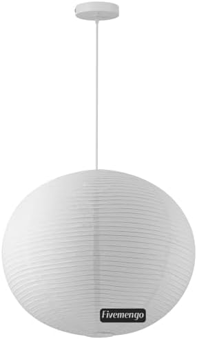 Fivemengo Large Rice Paper Pendant Light Kit, 23.6in White Globe ...