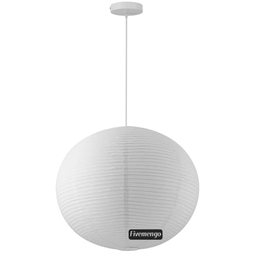 Large Rice Paper Pendant Light, 23.6in White Globe Paper Lantern ...
