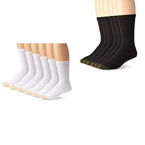 Gold Toe Men's Cotton Crew 656s Athletic Sock (12 Pack), Black and White, Small 6-12