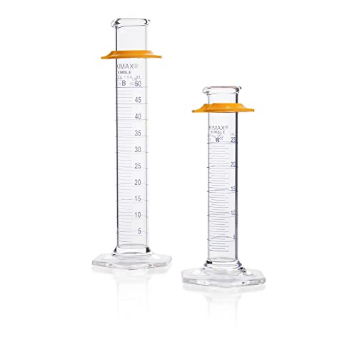 Image of Kimble 20025-1000 Borosilicate Glass Class B Single Blue Metric Scale Graduated Cylinder with Bumper, Calibrated to Deliver, 1L Capacity (Case of 4)