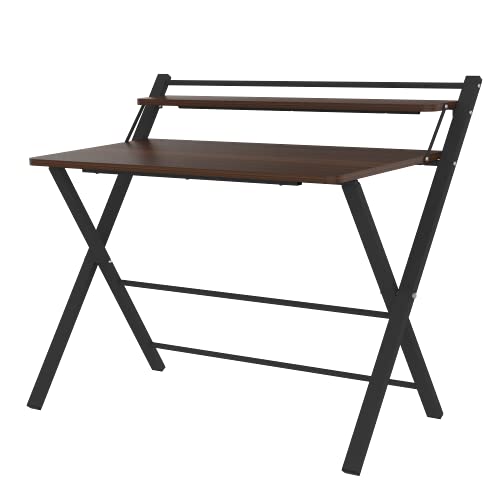 Image of InnoFur Meleti Folding,Multi Purpose, Study, Adjustable Portable, Work from Home, Laptop, Computer, Writing, Dining, Utility Table with Bookshelf (Large, Brown 100CM x 73CM x 85CM)