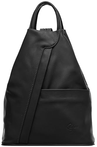 Caspar 2in1 Leder Rucksack Schultertasche Sportlich Elegante Damen Handtasche - SIGNATURE LINE - Modell No.782 - Made in Italy, Farbe:schwarz, Accessoires:One Size