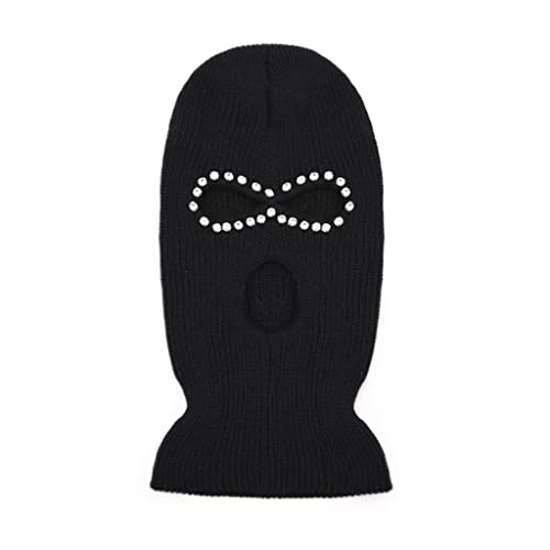 NMFLAB - Cubierta de 3 agujeros de punto de cara completa, con diamantes de imitación, acrílico, tamaño para la mayoría de los sombreros de esquí al aire libre, para mujeres, ciclismo, clima frío