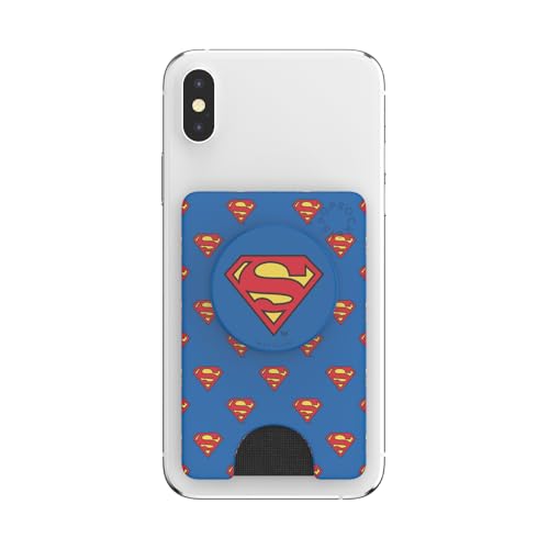 Image of PopSockets Adhesive Phone Wallet and Card Holder with Grip, Marvel - Superman Pattern
