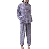 [MilaCorinna] パジャマ レディース 前開き ルームウェア セットアップ もこもこ ふわふわ あったかファスナーパジャマ フランネル 可愛い ケーブル柄 女性用 ホームウエア 上下セット 部屋着 室内着 長袖パジャマ 大人 防寒 保温 秋 冬 軽量 プレゼント ギフト