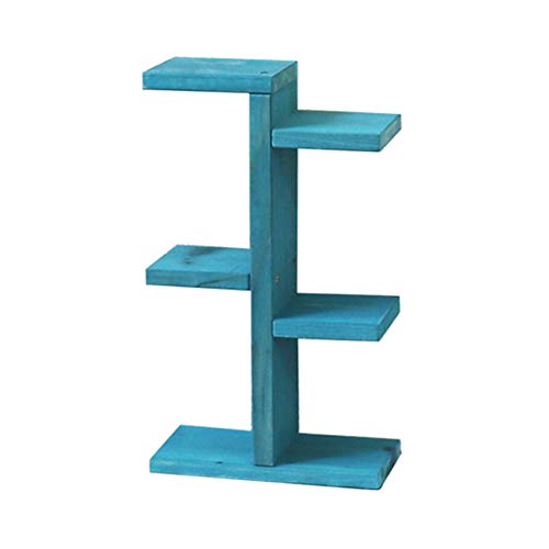 SOOFYLIA Wooden Mini Tabletop Plant Stand 3 Tier 6 Flower Pots Concise Desktop Planter Holder Storage Shelf Rack for Home Office Kitchen Indoor & Outdoor Room Decor Vintage Blue