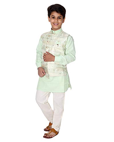 Image of FOURFOLDS Ethnic Wear Kurta Pyjama with Waist Coat Jacket for Kids and Boys FE615