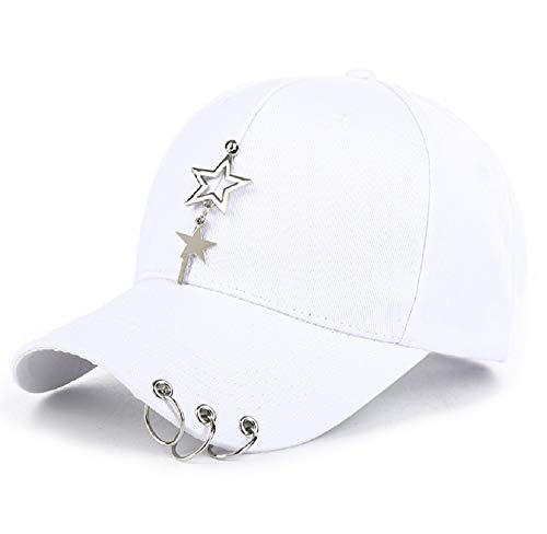 K-pop - Gorra ajustada metálica con cadena de anillo, diseño único, adorno de...
